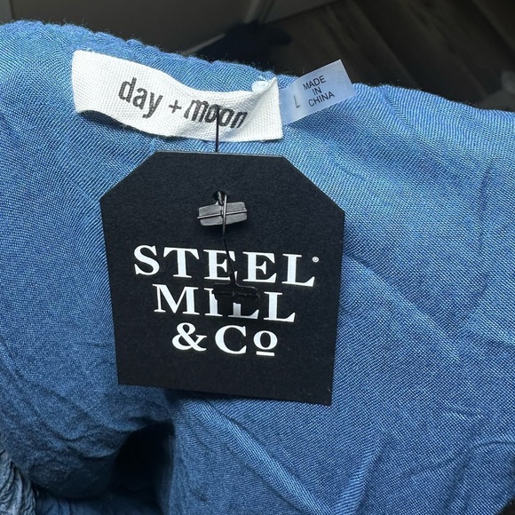 Day + Moon Puff Sleeve Backless Mini Dress Blue Size L - Picture 7 of 9